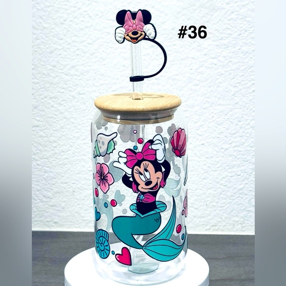 Minnie Mouse Mermaid Glass Tumbler with Straw - Picture 1 of 5